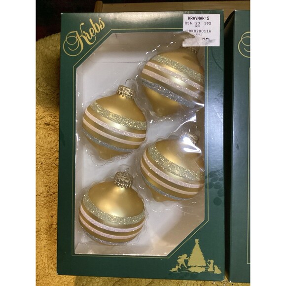 KREBS Glass Christmas Ornaments Tiffany Chiffon Balls Glitter Stripes 2 Boxes - Picture 2 of 10